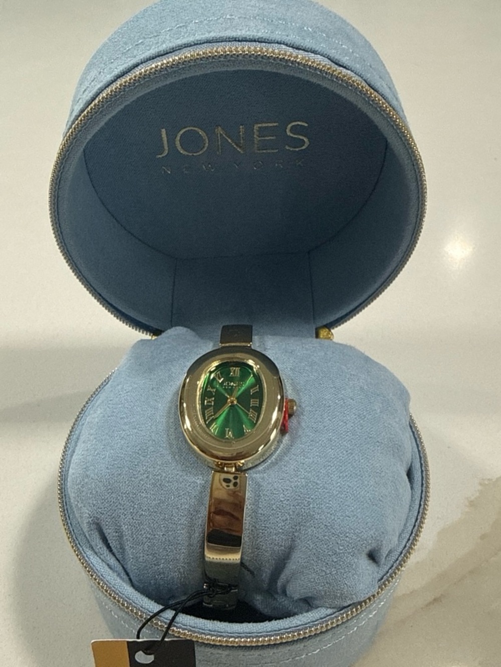 Jones New York Gold-Tone Watch with Green Dial and Slim Bracelet